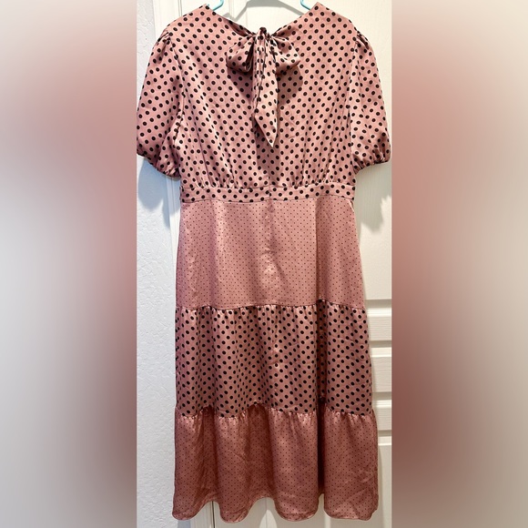 NWOT Ted Baker London Sleeveless Izzie Dusky Pink Polka Dot Back Bow Midi Dress - Picture 6 of 12